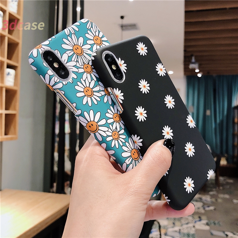 Case Compatible For iPhone 7 Plus 6SPlus 6 6S 7 8 Plus X SE 2020  Hard Case Motif Bunga Daisy Lucu Warna Hitam