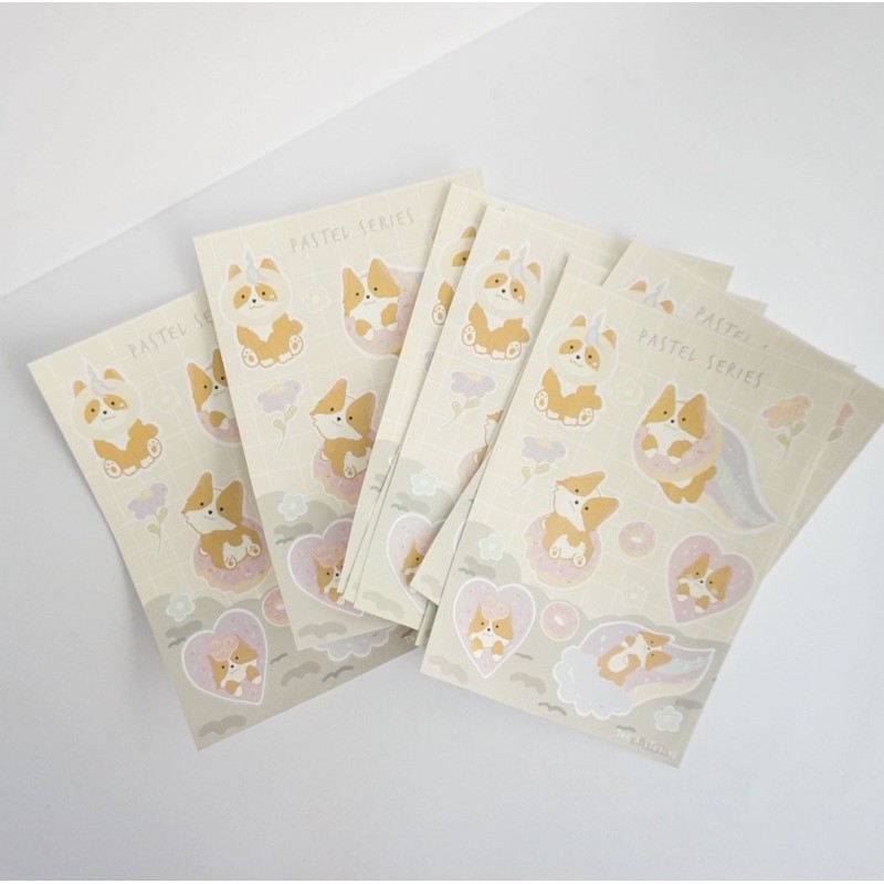

A6 corgi donut pastel series sticker sheet (stiker lembaran corgi pastel)