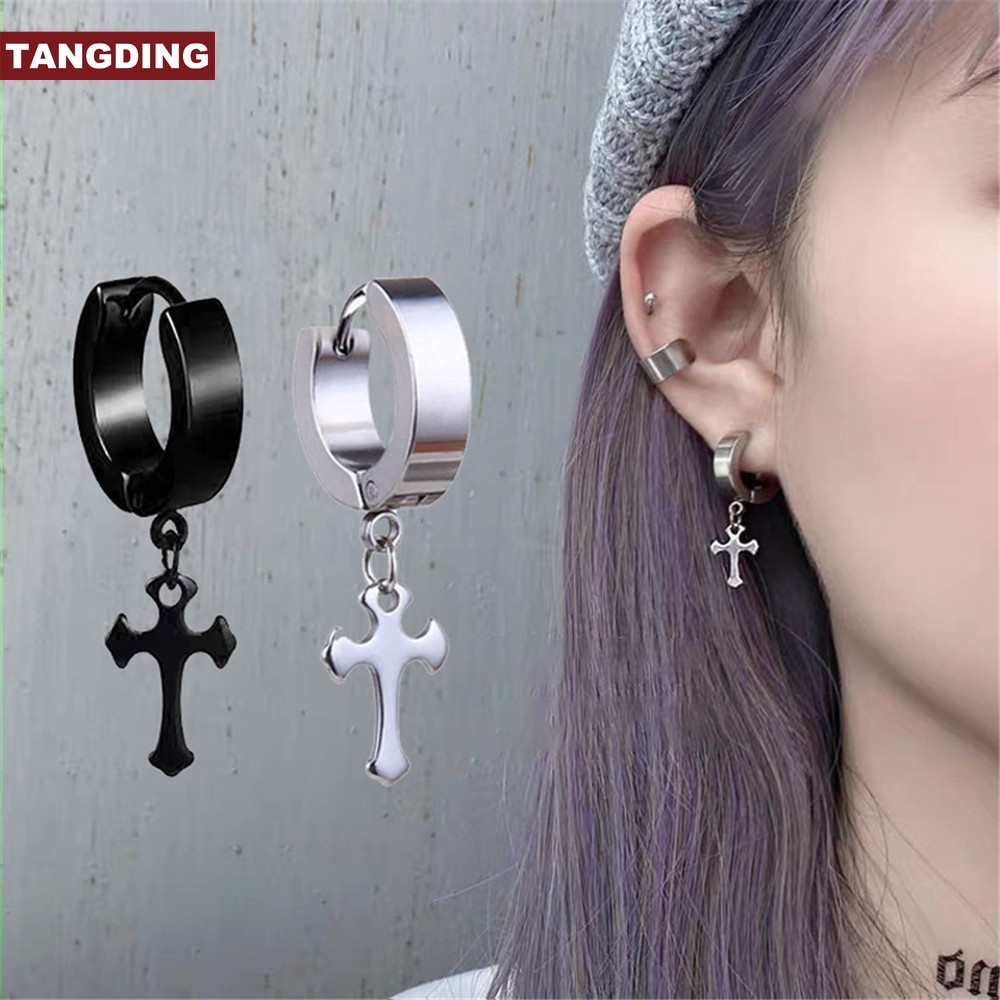 【COD Tangding】1PC Hip Hop Earrings Simple Versatile Cool Couple Cross Shape Fashion Earstuds