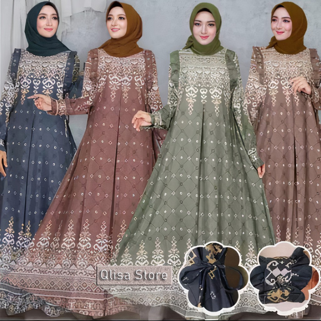 Gamis Maxmara Lux Motif Original Husna M L XL 4L 6L Real Pict Ukuran Besar