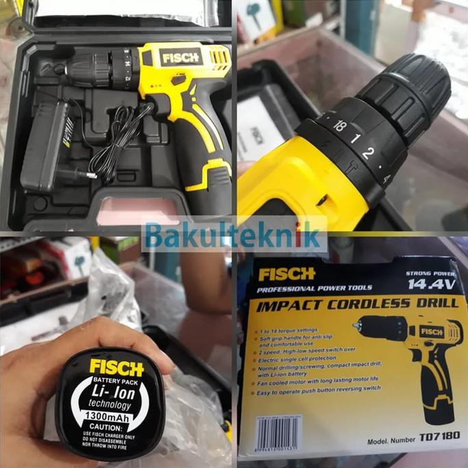 Ready Oke] Fisch Mesin Bor Cordless Tembok Beton Impact Cordless Drill Td7180