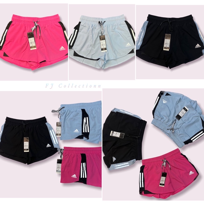 CELANA WANITA LADIES PENDEK ADIDAS MICRO LEGGING DUA LAPIS OLAHRAGA RUNNING BIRU , HITAM , PINK