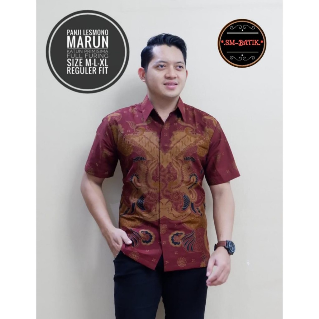 Panji Lesmono Marun Kemeja Batik Pria Pendek Full Furing by SM