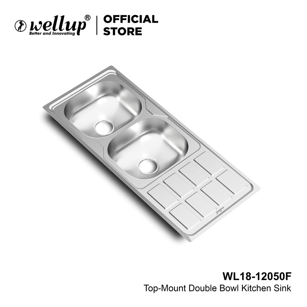 Wellup Bak Cuci Piring Kitchen Sink Wastafel Dapur BCP 120 cm x 50 cm x 18 cm Double Bowl Dua Lubang