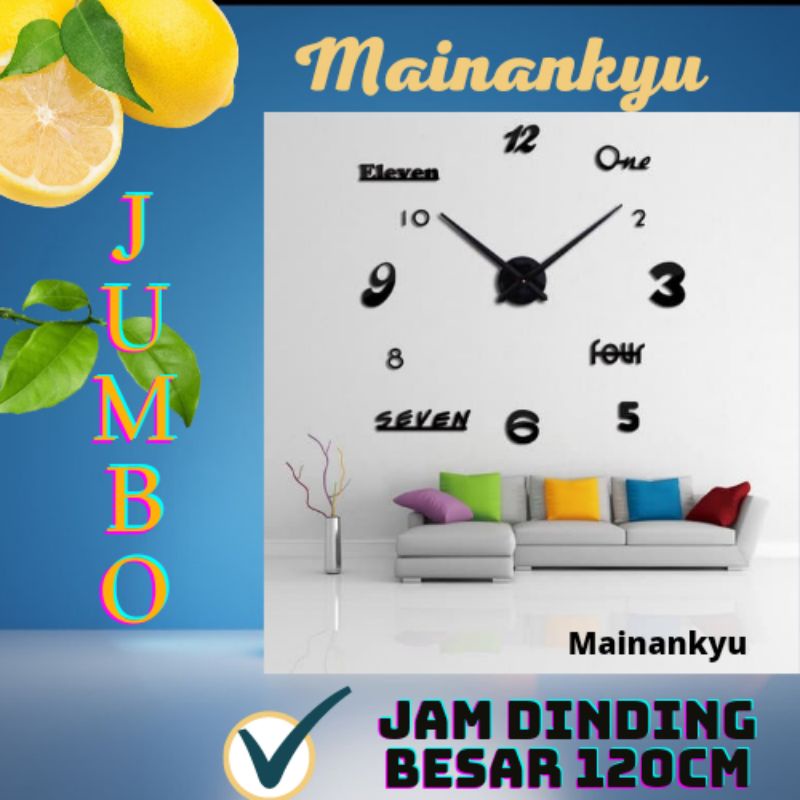 (MAINANKYU) Jam Dinding DIY Giant Wall Clock Quartz Creative Design Acrylic Huruf dan Angka - Black