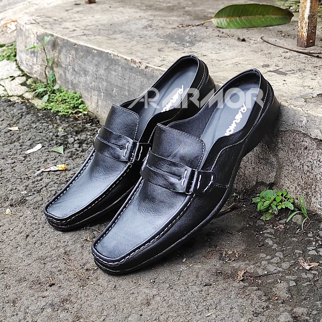 Sepatu Sendal Cowok Pria Santai Kasual Casual Formal Kulit Asli Tutong Bustong Slop Sandal Slide Brongsong Murah