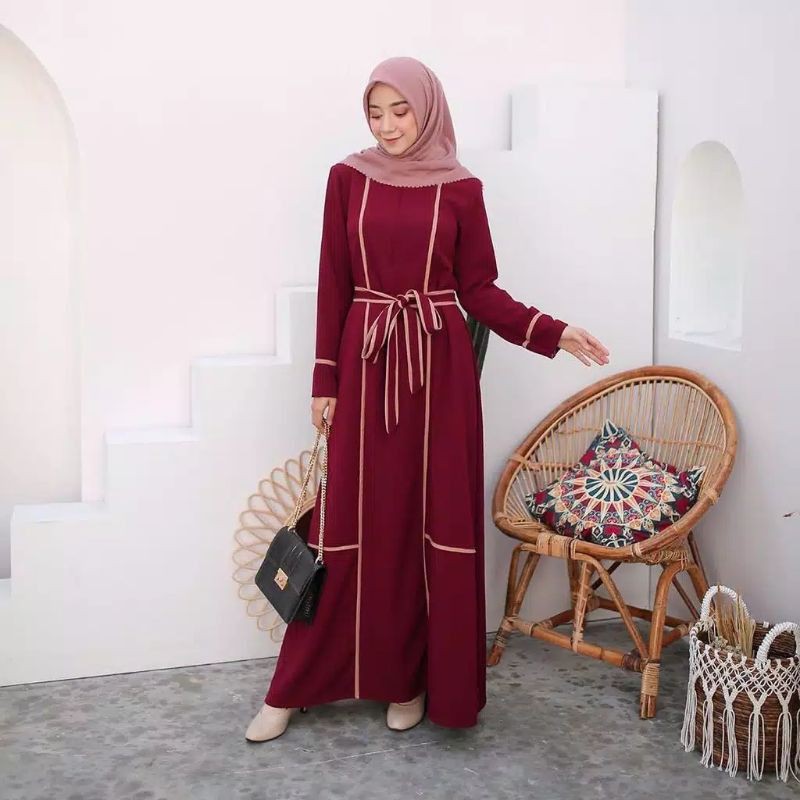 ASMIRA MAXI DRESS RENDA REMPEL DAILY BUSUI WANITA DRESS MOSCREPE-SAVIA MAROON