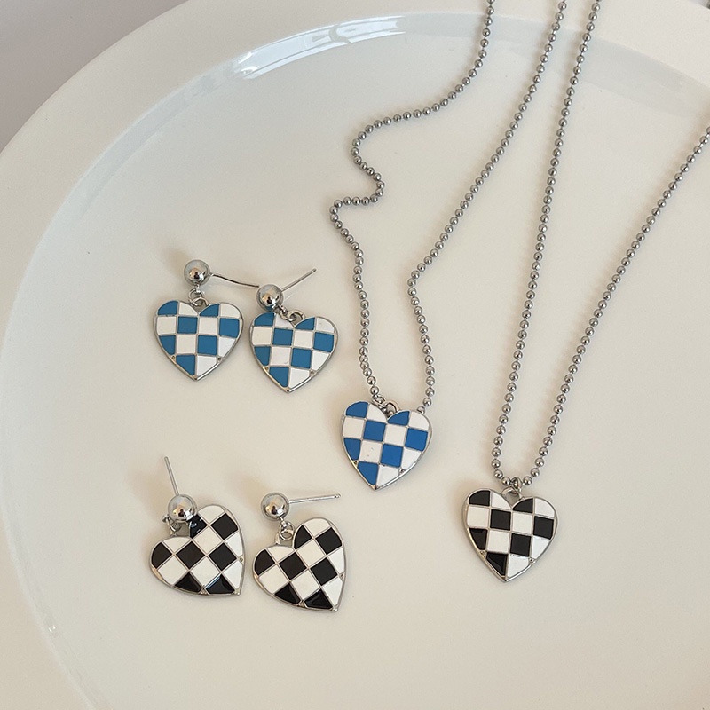 Color Checkerboard Pattern Accessories Alloy Love Women Necklace Versatile Jewelry Accessories