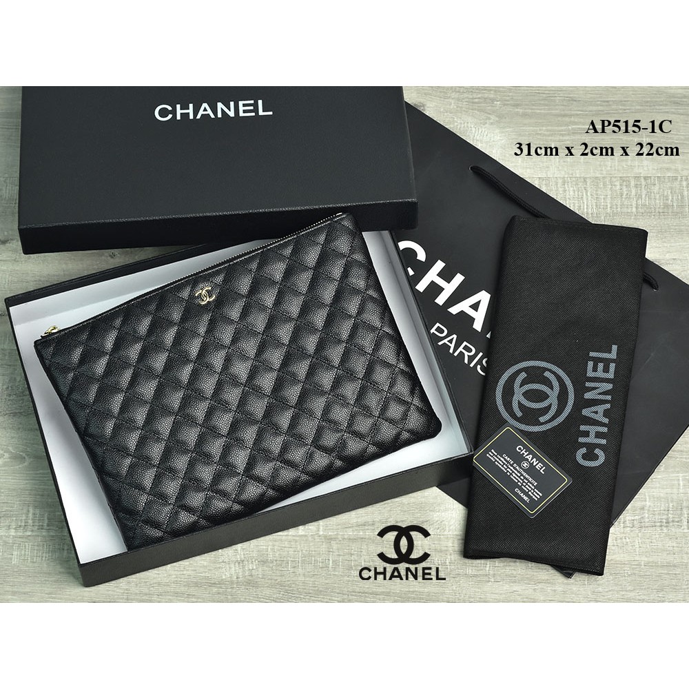 Pouch Chanel O Case Classic Caviar Hitam AC515-1