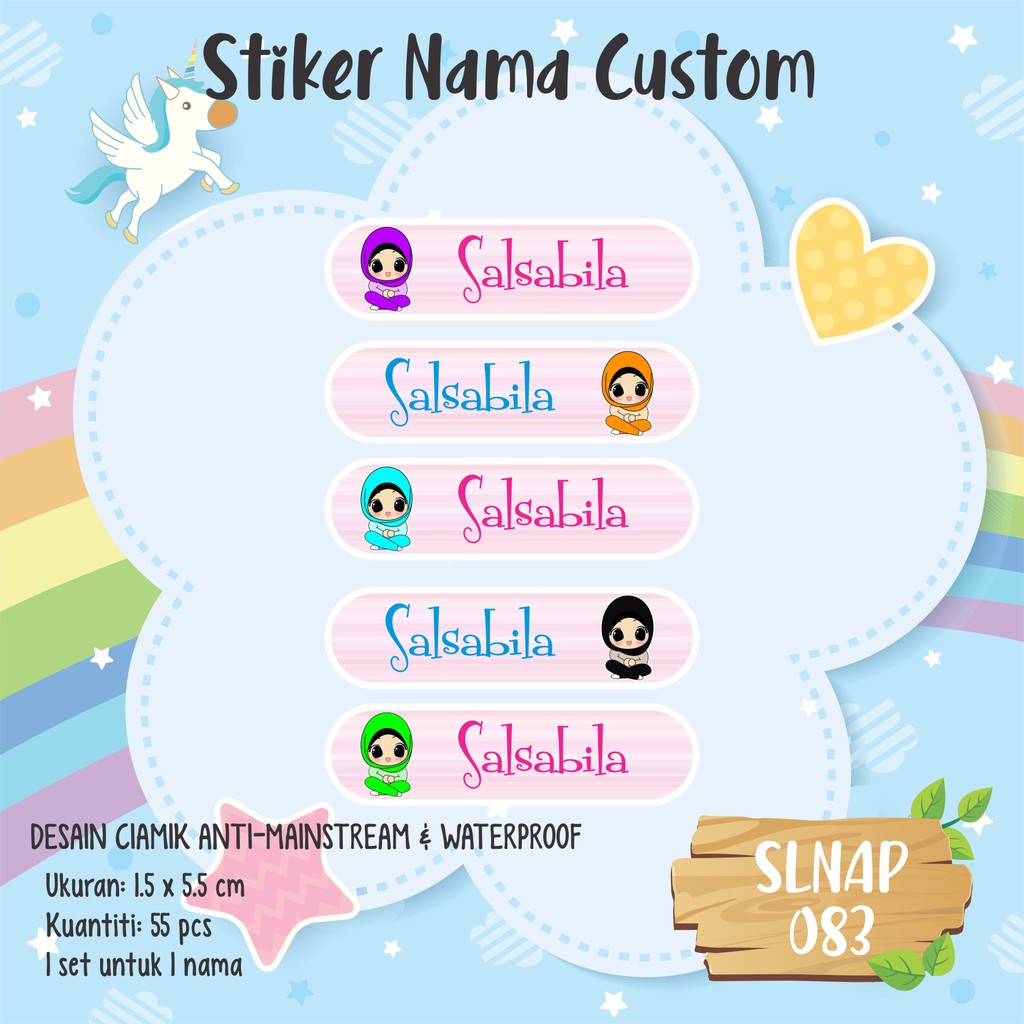 Slnap 083 Sticker Label Nama Anak Kartun Cewek Muslimah Girl