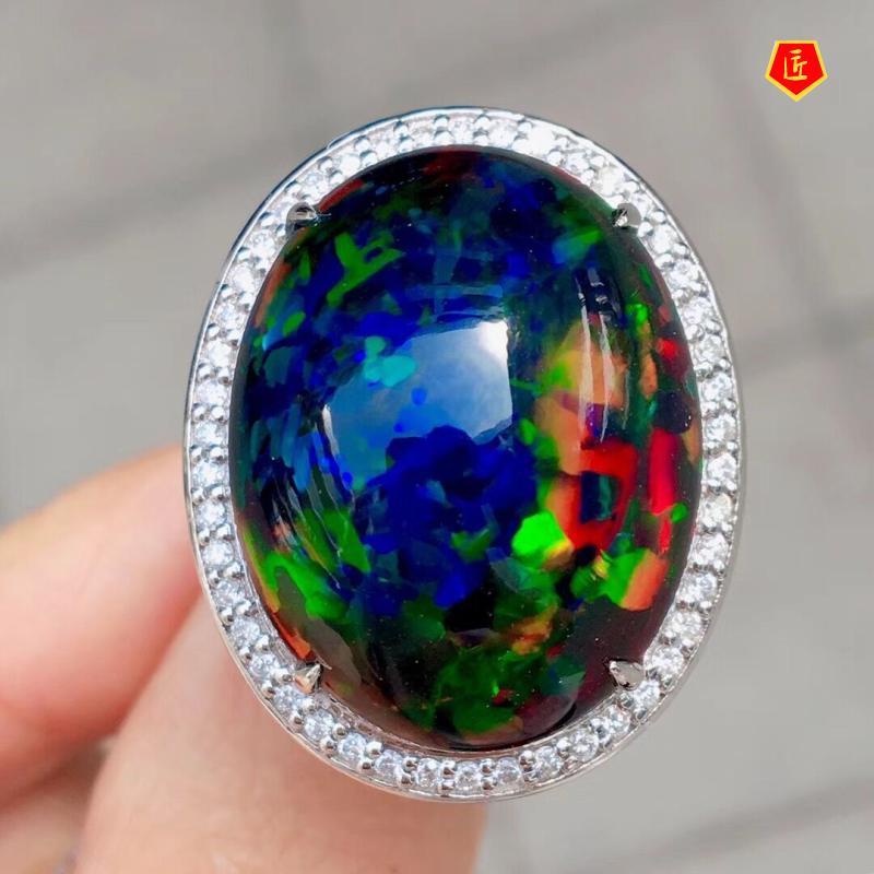 [Ready Stock]Luxury Large Colorful Opal Ring Fashion Luxury