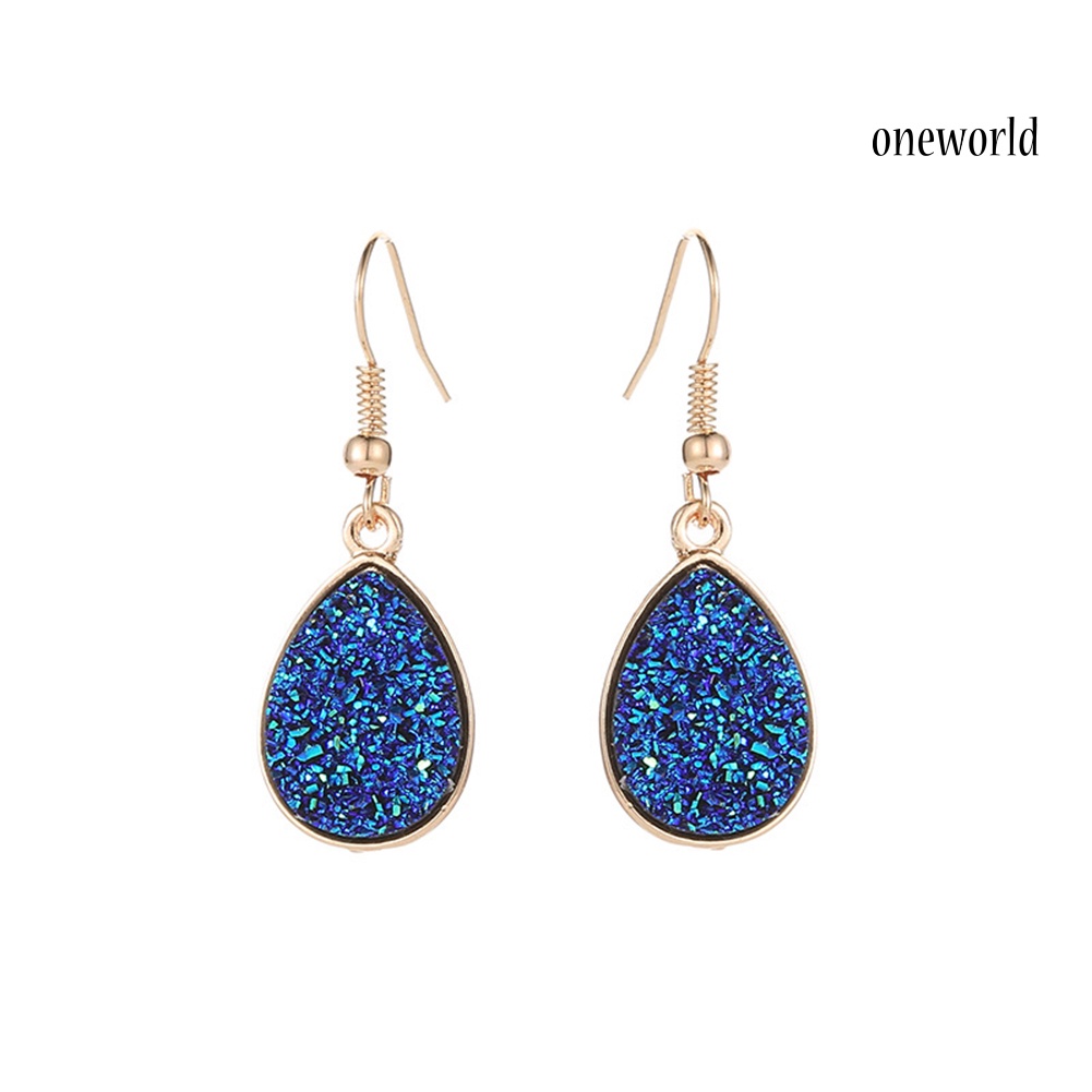 OW@ Fashion Women Water Drop Drusy Dangle Hook Earrings Unique Party Jewelry Gift