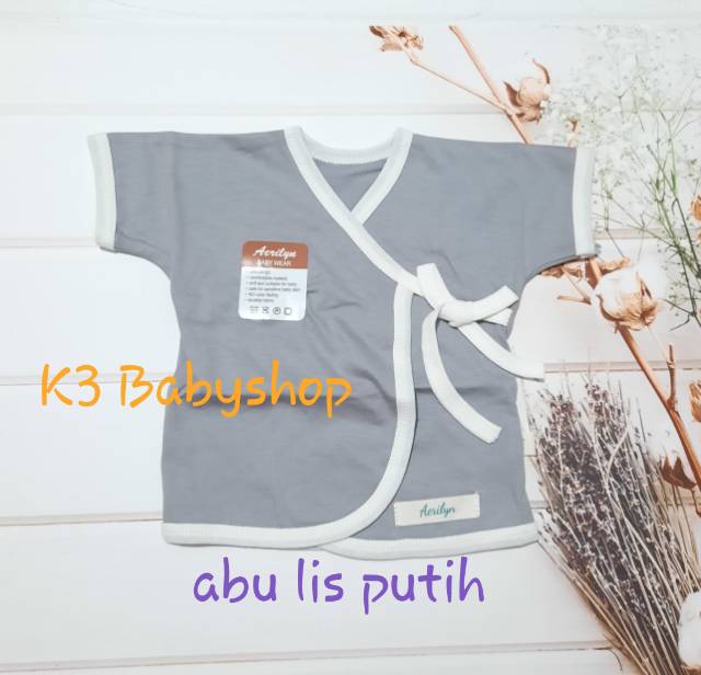 Aerilyn Kimono Pendek Baju Bayi tangan pendek usia newborn 0-3 bulan putih abu navy khaki SNI-2