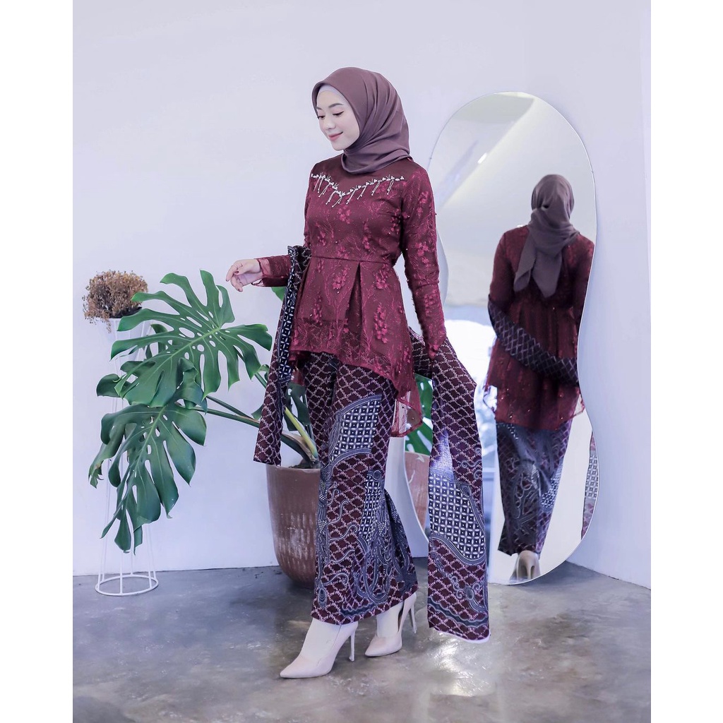 NAYAKA BATIK - Kebaya Kondangan Margareta Kebaya Brukat Kondangan - Set Kebaya Wisuda Remaja Kekinian Setelan Kebaya Modern