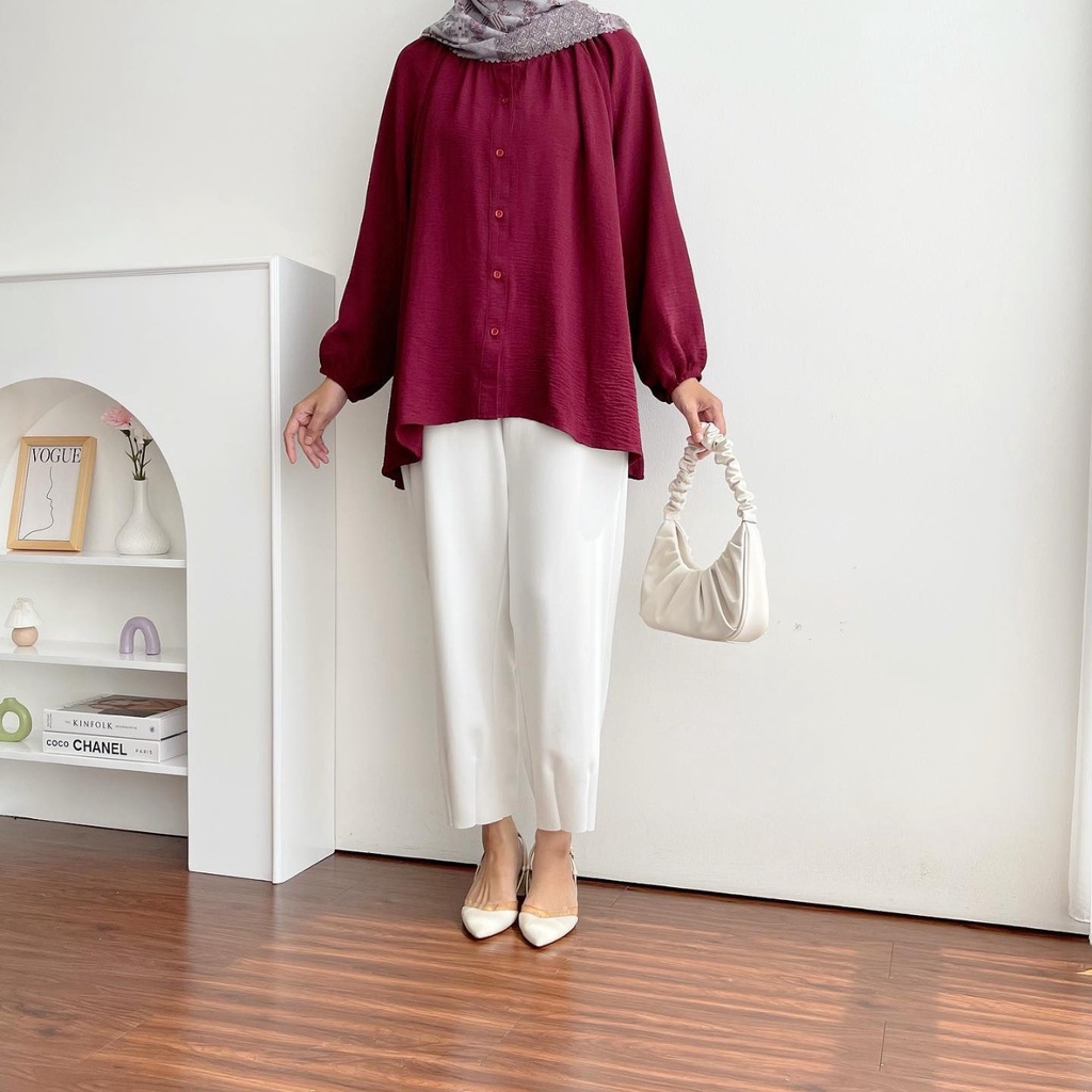 NEW Sachi Blouse JUMBO LD 130 Bahan Crinkle - BAJU BLOUSE WANITA JUMBO BIG SIZE TO XXXL - ATASAN LENGAN PANJANG