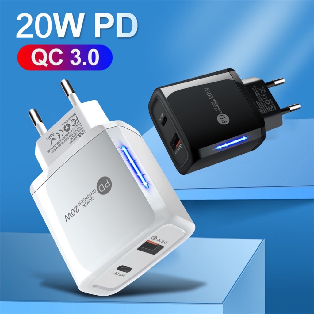 Iphone 20W QC3.0 18W USB 3A Quick Charge 3.0 QC PD Charger Fast Charging Mobile Phone Adapter for iPhone12 Pro Max EU Plug Wall charger for Xiaomi Huawei Samsung Vivo oppo