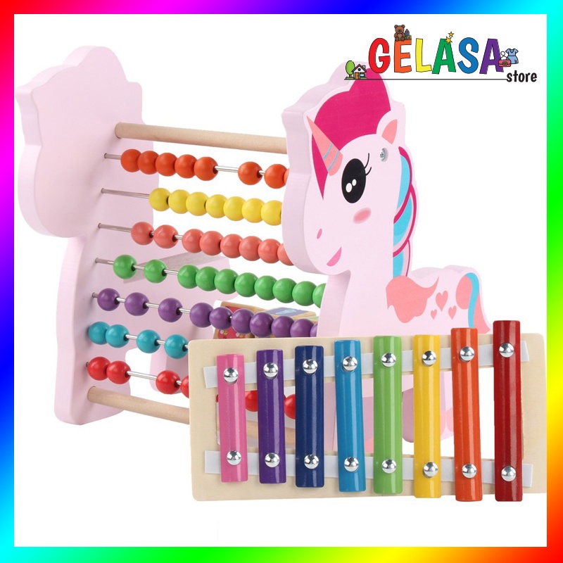 Gelasa Mainan kayu anak Hand Knocking Xylophone