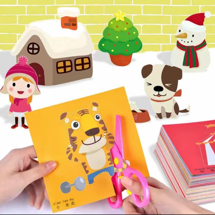

(DISKON TERMURAH) Mainan DIY Origami menggunting kertas 100 lbr (bonus gunting+lem)