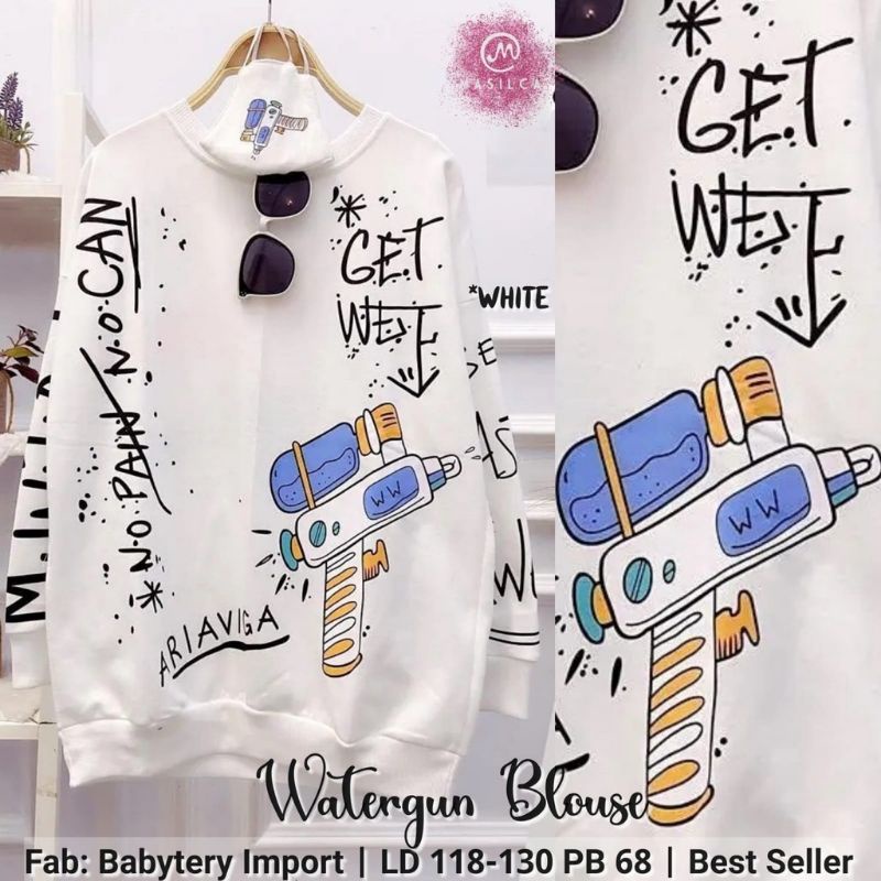 Blouse Wanita Korean Style / Watergun Top Blouse By Masilca / Baju Atasan Wanita Kaos Blouse Murah-Putih