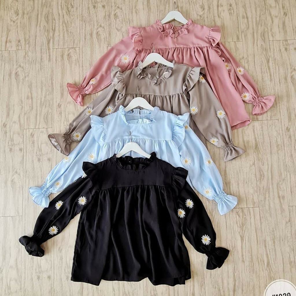 EZRA DAISY BLOUSE BORDIR / BLOOMING DAISY RUFFLE SHIRT TOP BORDIR PREMIUM SELEBGRAM FASHION WANITA