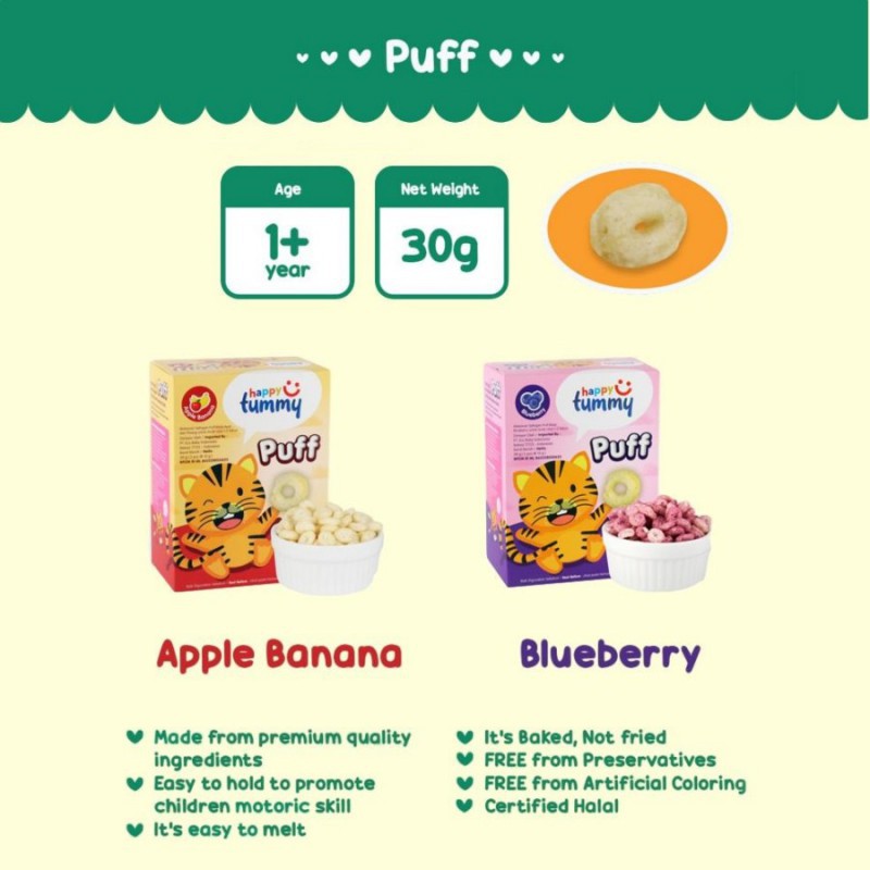 Happy Tummy Puff Snack Bayi / Anak 30 gr - Apple Banana / Blueberry