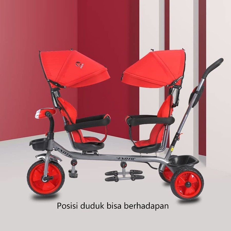 Sepeda Anak Bayi Balita Dorong Roda 3 Tricycle Exotic Kembar ET8809 2 Kursi Bisa Duduk Berhadapan By Pacific-3