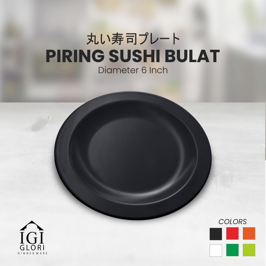 Piring Makan Sushi Jepang Bulat Original 6 inch Glori Melamin G2926 Hitam Putih