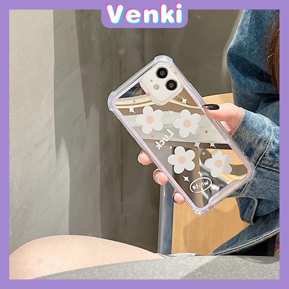 iPhone Case Acrylic HD Mirror Laser Airbag Shockproof Protection Camera Cute White Flowers Compatible For iPhone 11 iPhone 13 Pro Max iPhone 12 Pro Max iPhone 7 Plus iPhone xr