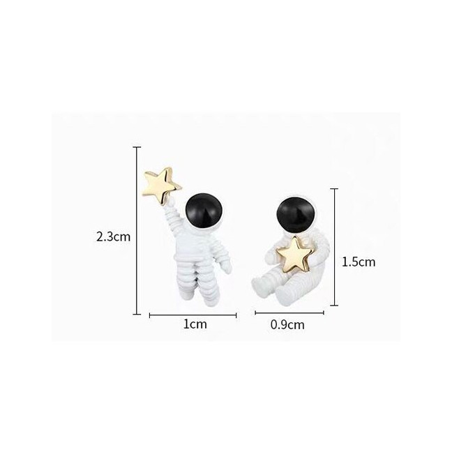 LRC Anting Tusuk Fashion White 925 Silver And Silver Needle Astronaut Earrings A58736