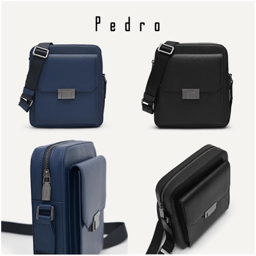 Tas Pria Pedro Crossbody Henry Leather Sling Bag Original Man Tas Selempang Kulit Hitam Biru Navy