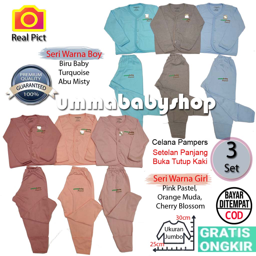 6 Pcs / 3 Setelan Panjang Bayi Baru Lahir Perempuan Polos Premium Size Jumbo 0-6 Bulan Bahan Katun SNI Perlengkapan Baju Tidur Bayi Harian Piyama Newborn Gift Set Kado Lahiran Persalinan Terlaris