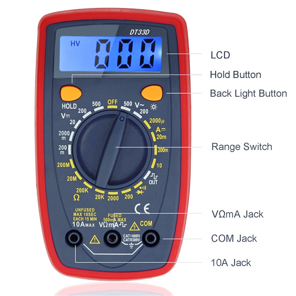 Pocket Size Digital Multimeter AC/DC Voltage Tester - DT33D - Blue / Alat ukur AC/DC