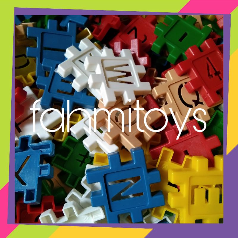 MAINAN EDUKASI ANAK LEGO KUBUS HURUF DAN ANGKA PLASTIK 50 BIJI