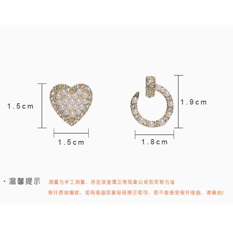 Anting S925 Silver Needle Bentuk Hati Asimetris Aksen Mutiara Gaya Korea