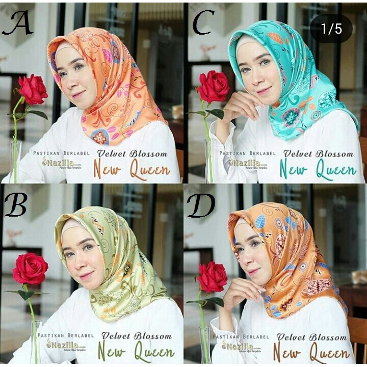 JILBAB / HIJAB SEGI EMPAT VELVET BLOSSOM NEW QUEEN ORI NAZILLA