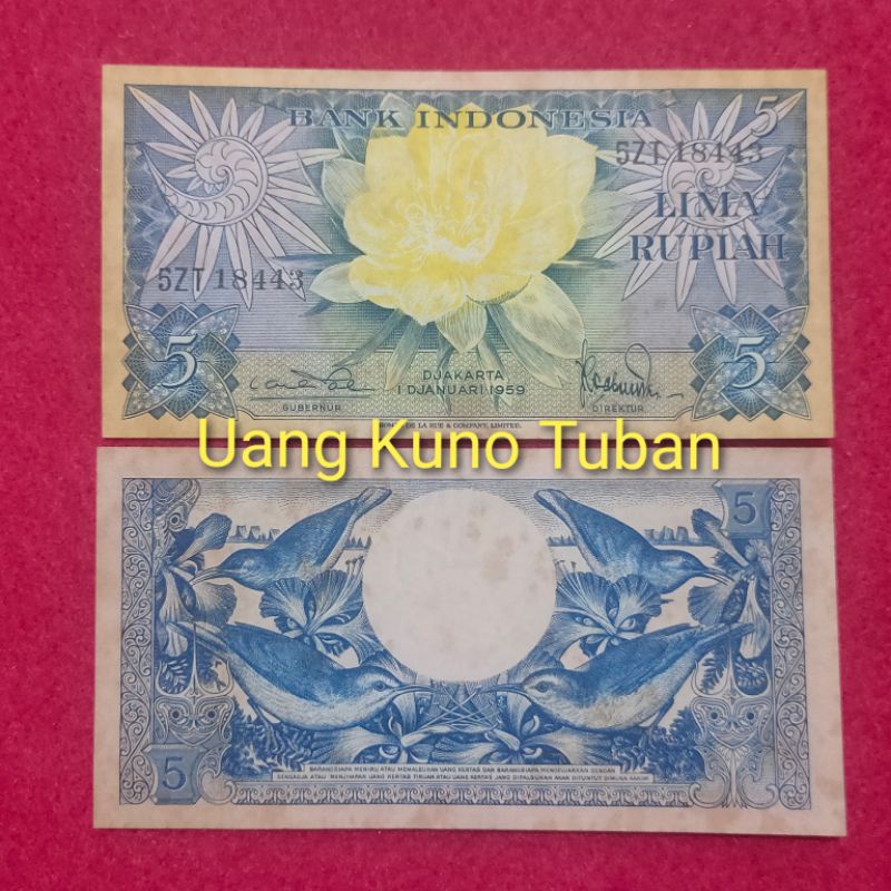 Uang kuno 5 rupiah seri bunga tahun 1959