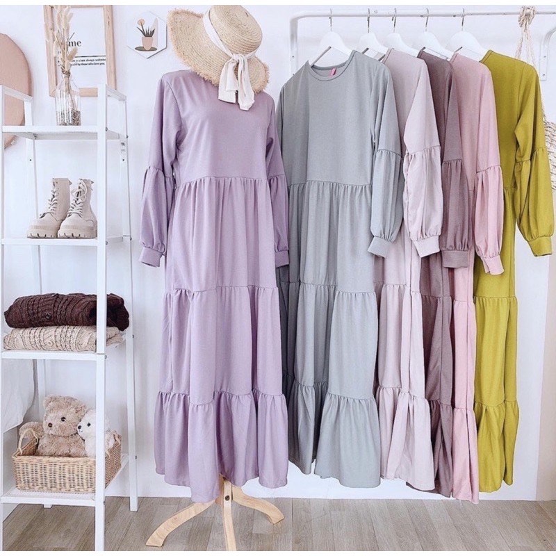 gamis polos susun Aneeta dress maxi / gamis payung  jumbo hanum / susun / rempel / syari seragam pen