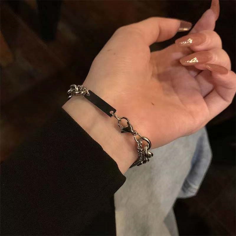 Gelang Berlian Bahan Titanium Steel Model Double Layer Gaya Hip-Hop Untuk Pria Dan Wanita