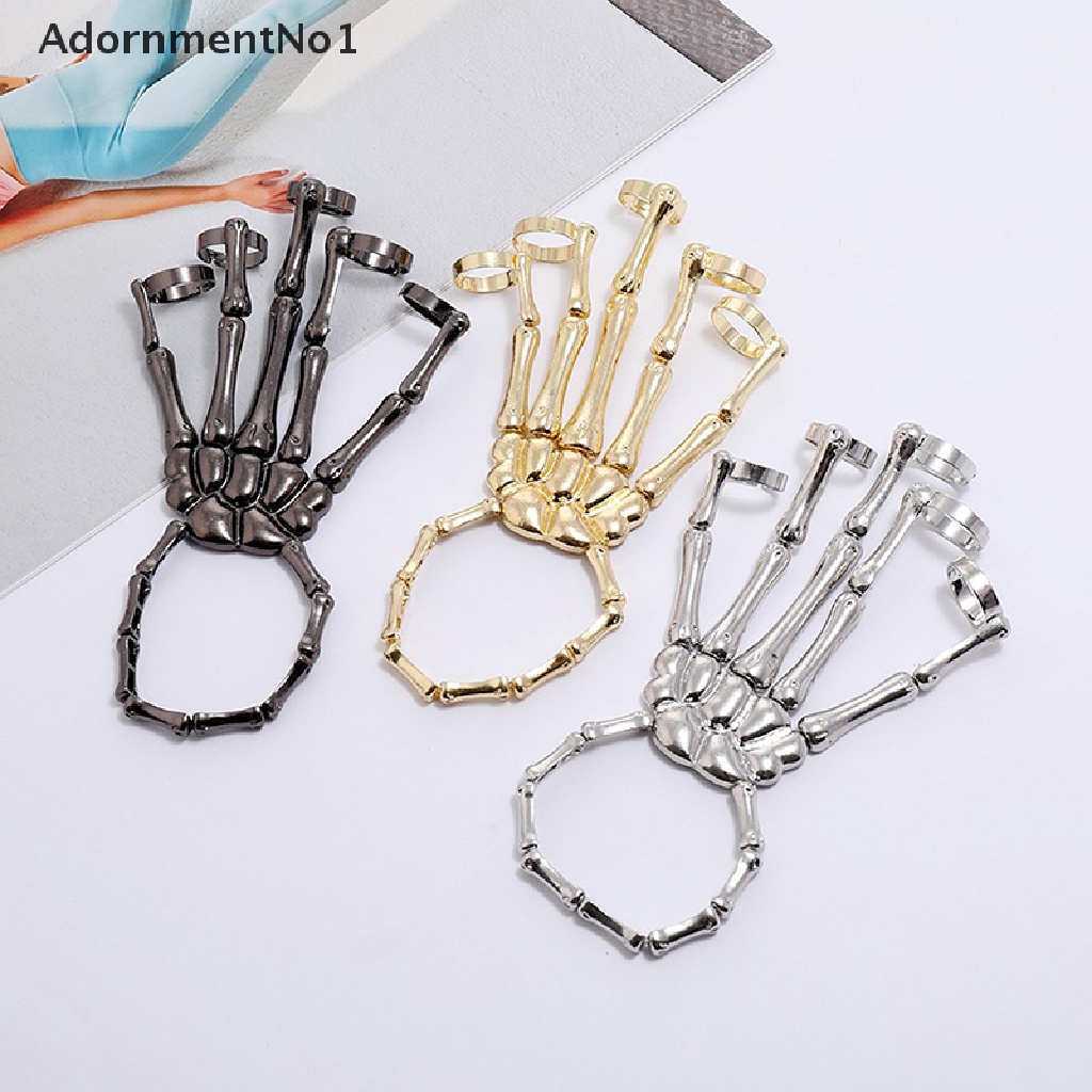 (AdornmentNo1) Gelang Tangan Rantai Adjustable Motif Tangan Tengkorak Gaya Punk Gothic Untuk Wanita