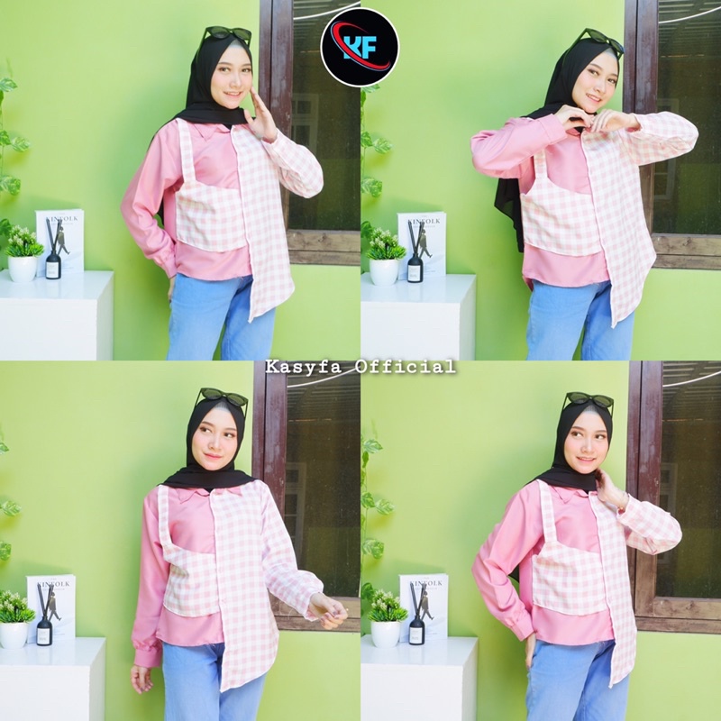 ZORA TOP BLOUSE // KEMEJA TWO TONE TARTAN KOTAK KOTAK