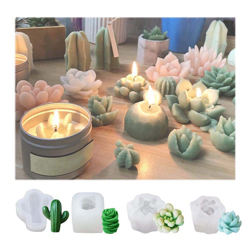 4 Pcs Candle Silicone Molds,Succulent Cactus Plants Resin Casting Mold for Making DIY Candle Soap and Epoxy Resin Crafts