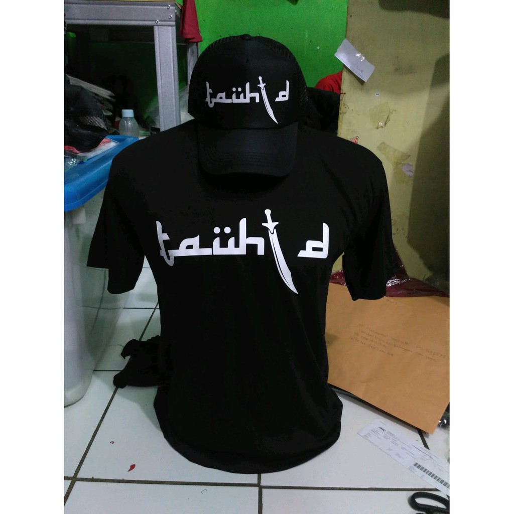 JUAL kaos tauhid pedang plus topi
