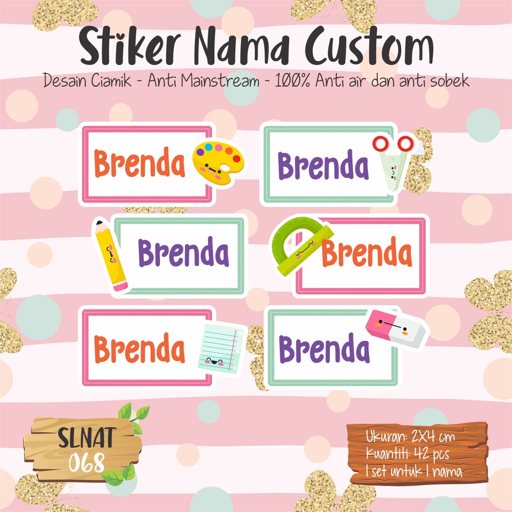 

sticker label nama anak kartun cute lucu SLNAT 068