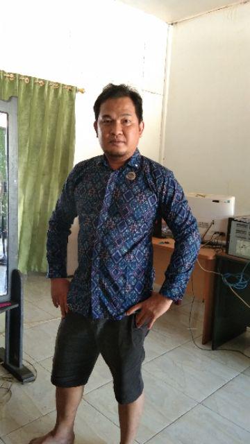 Baju Batik Kemeja Batik Pria Lengan Panjang Songket Diamond Biru Modern Slimfit Casual Blue