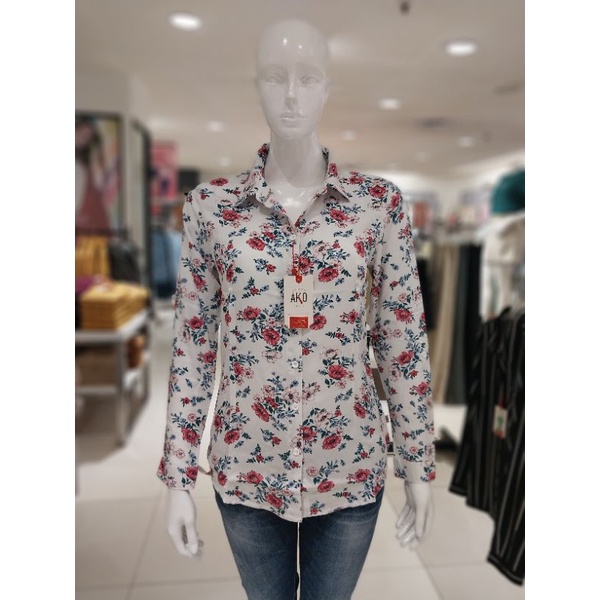 Kemeja Ako Jeans Motif Bunga(White Flower)