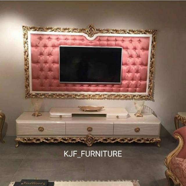 Bufet tv back drop tv mewah finising duco