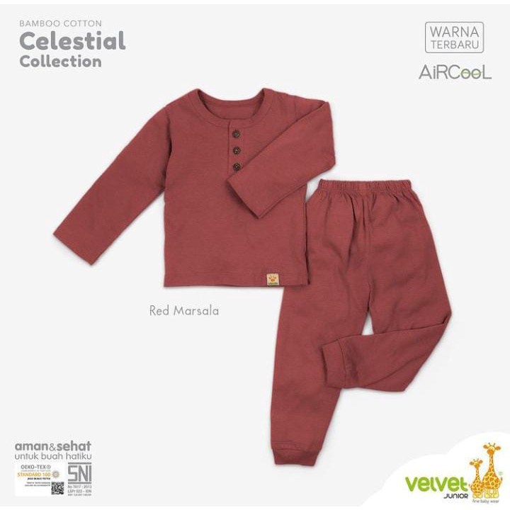 Velvet Junior Piyama Bamboo Cotton Baju Panjang Kancing Dada + Celana Panjang Celestial Series 1stel/1pack