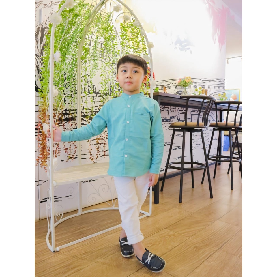 Yobebee II Kemeja Linen Anak Laki Laki Tangan Panjang Usia 7 8 9 10 12 Tahun Baju Atasan Usia Anak Tanggung Remaja Kids Polos Model Casual Formal Koko Chiangi Shirt Couple Kembaran Anak Cowok dan Ayah