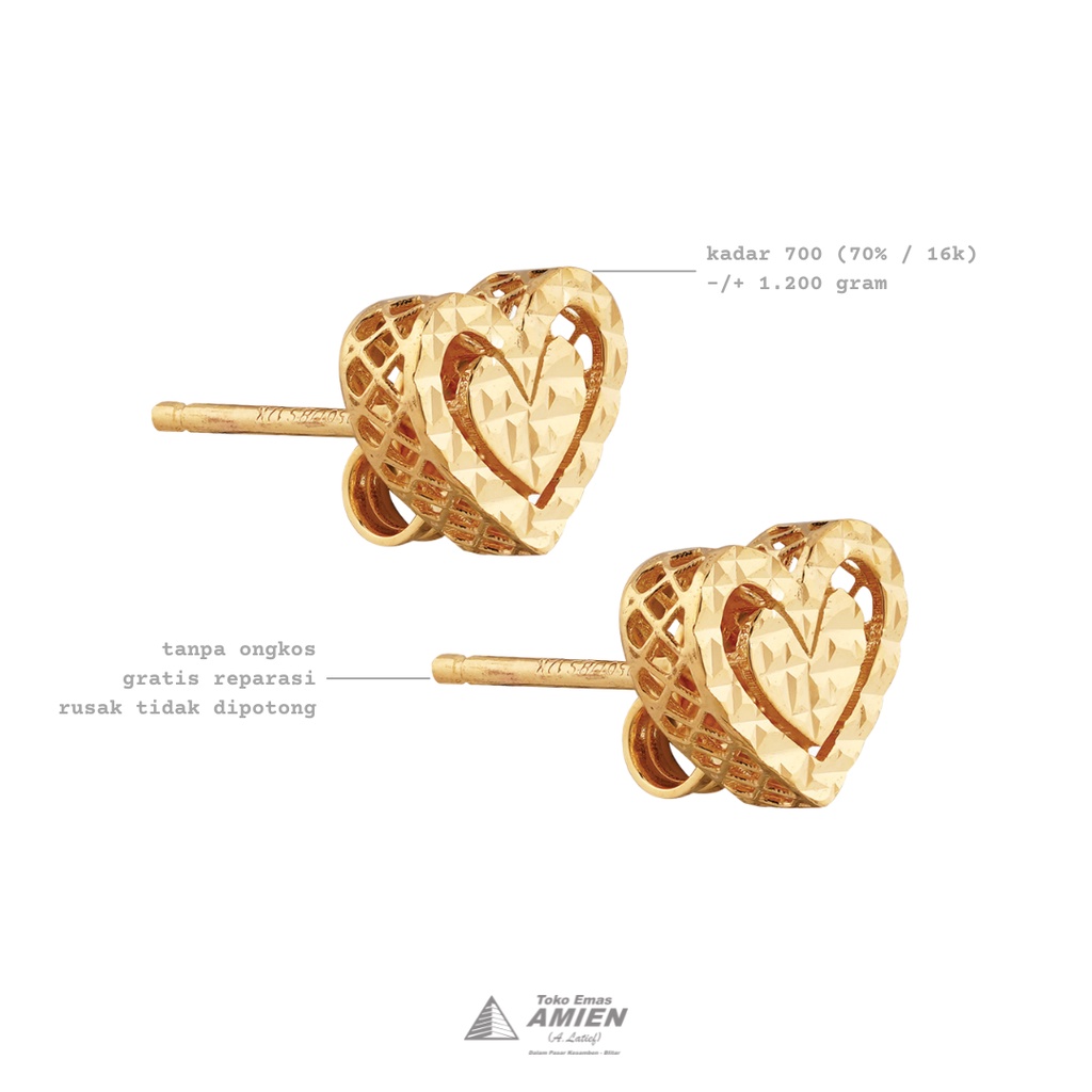 Toko Emas Amien Anting Emas Asli UBS Kadar 700 (70% / 16K) 1.200 Gram - Giwang Millie Molly Love