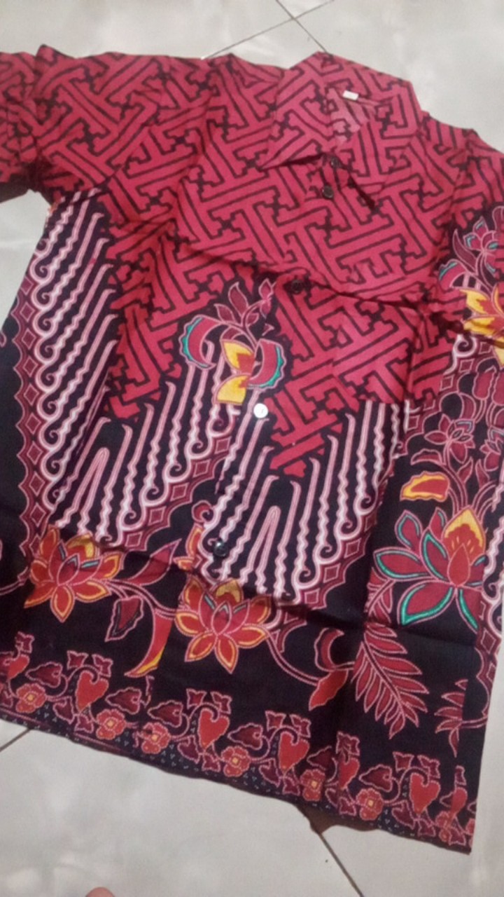 Couple Baju Batik Ayah Dan Anak Cowok Merah Bata / Baju Ayah Dan Anak Terlaris / Cod